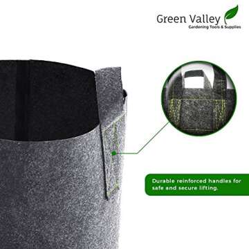 3 Gallon Grow Bag Felt Plant Pot (5 Pack), 9" X 10"