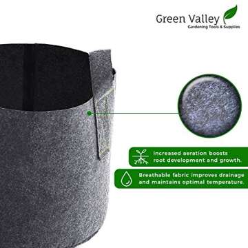 3 Gallon Grow Bag Felt Plant Pot (5 Pack), 9" X 10"