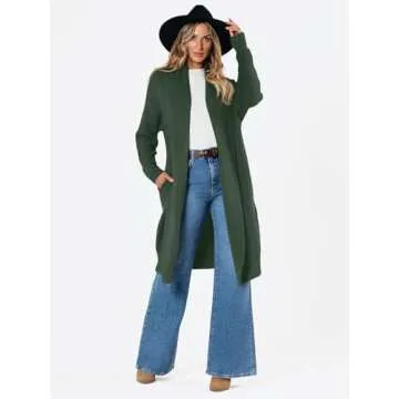 LILLUSORY Long Cardigan Sweaters for Women Fall Trendy Oversized Open Front Winter Coat Blazer 2025 Cozy Chunky Knit Sweater Jacket Outwear Coats Olive M