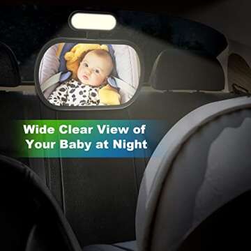 JoyDow Baby Car Mirror with Night Light, Safety Rear Facing Car Seat Mirror for Infant Newborn, Wide...