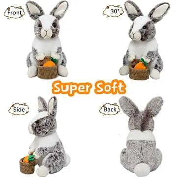HO-EF Easter Bunny Stuffed Animal, 12" Stuffed Bunny with Floppy Ears & Holding Basket, Machine Washable& Softness, Rabbit Toys for Girls Boys Kids Babies Great Easter Gifts Decorations(Brown)