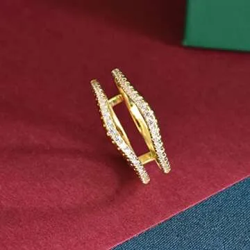 Newshe Jewellery 5A Cubic Zirconia Curved Wedding Bands for Women Ring Enhancer Guard for Engagement Rings 925 Sterling Silver Yellow Gold Silver Size 7