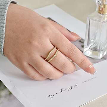 Newshe Jewellery 5A Cubic Zirconia Curved Wedding Bands for Women Ring Enhancer Guard for Engagement Rings 925 Sterling Silver Yellow Gold Silver Size 7