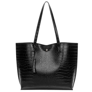 Dreubea Women's Soft Faux Leather Tote Shoulder Bag - Big Capacity Tassel Handbag