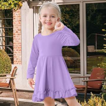 NARPLO Toddler Dress Long Sleeve A Line Twirly Fall Winter Baby Girls Casual Party Birthday Dresses for Girls