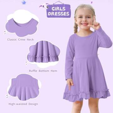 NARPLO Toddler Dress Long Sleeve A Line Twirly Fall Winter Baby Girls Casual Party Birthday Dresses for Girls