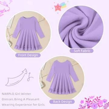 NARPLO Toddler Dress Long Sleeve A Line Twirly Fall Winter Baby Girls Casual Party Birthday Dresses for Girls