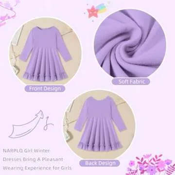 NARPLO Toddler Dress Long Sleeve A Line Twirly Fall Winter Baby Girls Casual Party Birthday Dresses for Girls