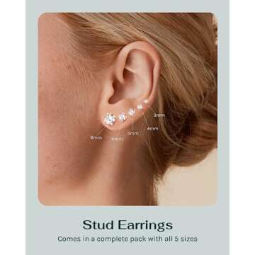 PAVOI Five Pairs Stainless Steel Stud Earrings Set for Women | Hypoallergenic 5 Earrings Pack | Prem...