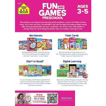 School Zone - Fun and Games Preschool Activity Workbook - 320 Pages, Ages 3 and Up, Colors, Shapes, ...