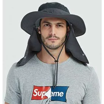 DDYOUTDOOR™ 07-281 Fashion Summer Outdoor Sun Protection Fishing Cap Neck Face Flap Hat Wide Brim (Dark Gray)