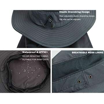 DDYOUTDOOR™ 07-281 Fashion Summer Outdoor Sun Protection Fishing Cap Neck Face Flap Hat Wide Brim (Dark Gray)