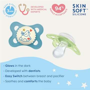 MAM Day & Night Pacifiers, Glow in The Dark Pacifier for Breastfed Babies, 0-6 Months, Baby Boy