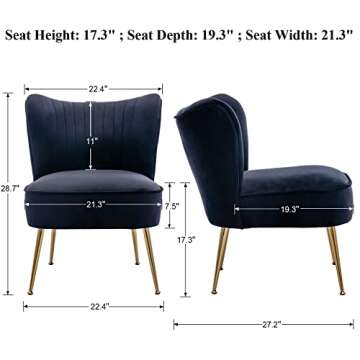 DUOMAY Modern Accent Chair Set of 2 Velvet Slipper Chair with Gold Legs Wingback Side Chair for Livi...