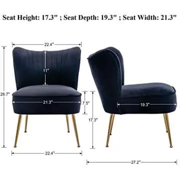 DUOMAY Modern Accent Chair Set of 2 Velvet Slipper Chair with Gold Legs Wingback Side Chair for Livi...