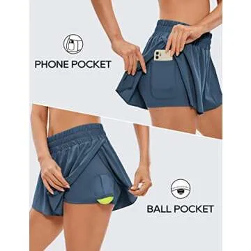 CRZ YOGA 2 in 1 Flowy Running Shorts for Women High Waisted Quick Dry for Athletic Gym Lounge Workout Cute Tennis Skirts Stelindigo XX-Small