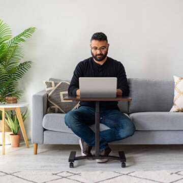 IRIS USA Single Table Height Adjustable Mobile Laptop Cart, Ergonomic Standing Desk Rolling Workstat...