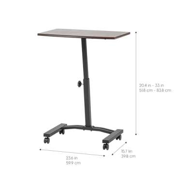 IRIS USA Single Table Height Adjustable Mobile Laptop Cart, Ergonomic Standing Desk Rolling Workstation Podium Stand from 20.4" to 33" Tall, Brown