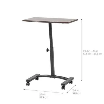 IRIS USA Single Table Height Adjustable Mobile Laptop Cart, Ergonomic Standing Desk Rolling Workstation Podium Stand from 20.4" to 33" Tall, Brown