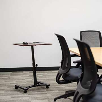 IRIS USA Single Table Height Adjustable Mobile Laptop Cart, Ergonomic Standing Desk Rolling Workstation Podium Stand from 20.4" to 33" Tall, Brown