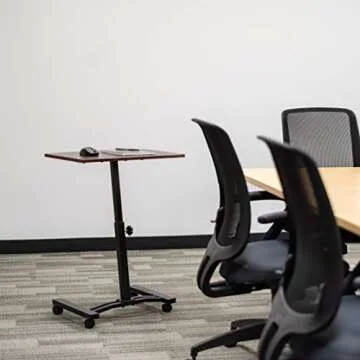 IRIS USA Single Table Height Adjustable Mobile Laptop Cart, Ergonomic Standing Desk Rolling Workstation Podium Stand from 20.4" to 33" Tall, Brown