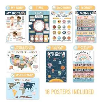 Boho Kids Educational Posters for Toddlers - 16-Count Set