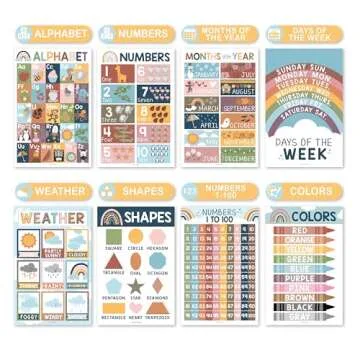 Boho Kids Educational Posters for Toddlers - 16-Count Set