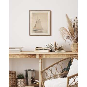 InSimSea Framed Canvas Wall Art of Large Coastal Sailboat - Wall Decor Classical Coastal Art Work Living Room Decor, White Sailboat Sea Gallery Oil Painting Art, Large Home Decor Artwork 10x12In