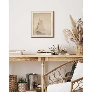 InSimSea Framed Canvas Wall Art of Large Coastal Sailboat - Wall Decor Classical Coastal Art Work Living Room Decor, White Sailboat Sea Gallery Oil Painting Art, Large Home Decor Artwork 10x12In