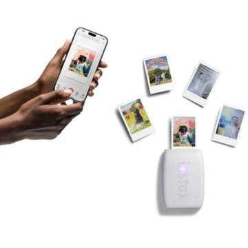 Fujifilm INSTAX Mini Link 3 Smartphone Printer | Clay White Bundled with INSTAX Mini Instant Film | 20 Exposures + Instax Mini Album, Borders, Stickers & Clips + Microfiber Cleaning Cloth (4 Items)
