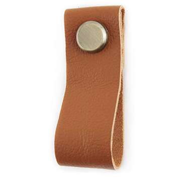 12 Pack Handmade Genuine Leather Cabinet Handle Pulls Knob Handles -Drawer Pulls Brown