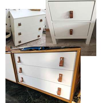 12 Pack Handmade Genuine Leather Cabinet Handle Pulls Knob Handles -Drawer Pulls Brown