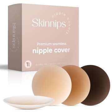 Skinnips Premium Sticky Adhesive Silicone Nipple Pasties - Reusable Breast Covers for Women with Tra...