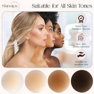 Skinnips Premium Sticky Adhesive Silicone Nipple Pasties - Reusable Breast Covers for Women with Travel Box (Creme)