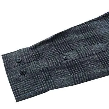 Dubinik® Mens Flannel Shirt Long Sleeve Plaid Flannel Shirt for Men Soft 100% Cotton Casual Button Down Shirts Regular Fit Grey Black