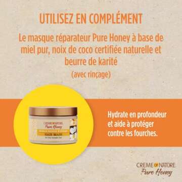 Hair Mask by Creme of Nature, Pure Honey, Coconut Oil and Shea Butter Formula, Moisture Replenish & Strength, 11.5 Oz