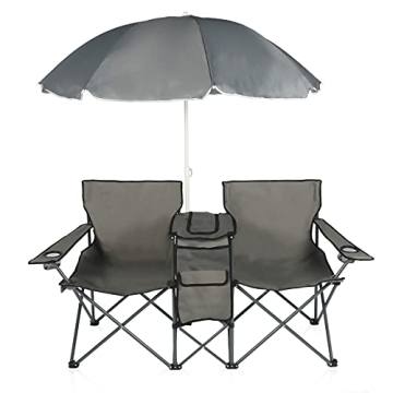 DOALBUN Double Camping Chair with Umbrella & Cooler Bag