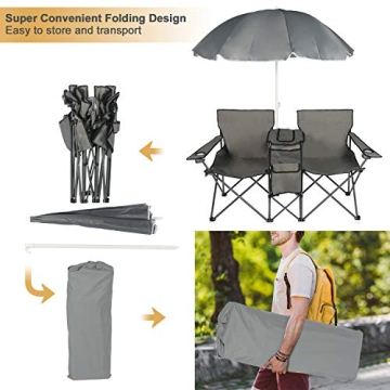 DOALBUN Double Camping Chair with Umbrella & Cooler Bag