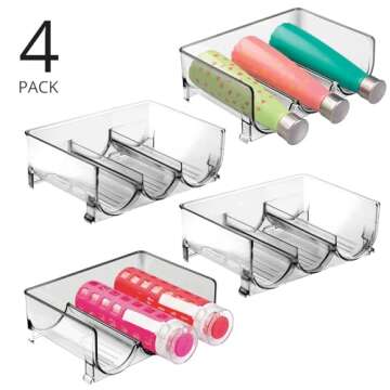 mDesign Stackable Plastic 3 Bottle Refrigerator Wine Rack - Kitchen Storage Organizer for Champagne,...