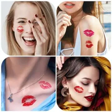 46 Pieces Valentines Lip Temporary Tattoos, Red Pink Lip Print Kiss Face Tattoo Stickers Body Decorations for Girls Kids