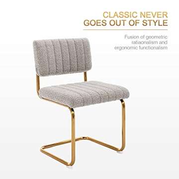 Zesthouse Mid Century Dining Chairs Set of 4, Boucle Dining Room Chairs with Gold Legs, Upholstered Armless Accent Chairs Side Chairs for Living Room, Grey