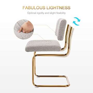 Zesthouse Mid Century Dining Chairs Set of 4, Boucle Dining Room Chairs with Gold Legs, Upholstered Armless Accent Chairs Side Chairs for Living Room, Grey