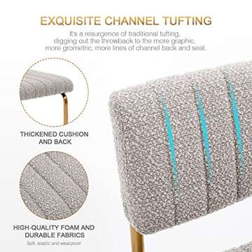 Zesthouse Mid Century Dining Chairs Set of 4, Boucle Dining Room Chairs with Gold Legs, Upholstered Armless Accent Chairs Side Chairs for Living Room, Grey