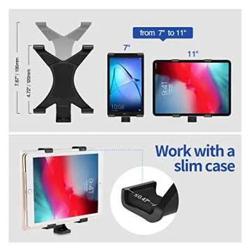 MoKo Tablet Stand, Adjustable Tablet Tripod Mount Adapter, Tablet Clamp Holder for 7-11" Tablet Fits iPad Air 3rd iPad Mini 5/4, iPad 10.2 10th 2022, iPad Pro 11,Tab E 9.6 - Black(Tripod Not Included)