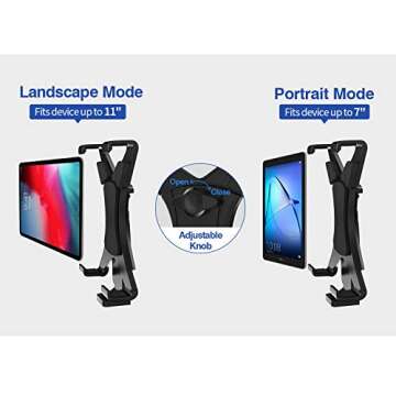 MoKo Tablet Stand, Adjustable Tablet Tripod Mount Adapter, Tablet Clamp Holder for 7-11" Tablet Fits iPad Air 3rd iPad Mini 5/4, iPad 10.2 10th 2022, iPad Pro 11,Tab E 9.6 - Black(Tripod Not Included)