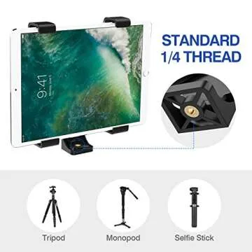 MoKo Tablet Stand, Adjustable Tablet Tripod Mount Adapter, Tablet Clamp Holder for 7-11" Tablet Fits iPad Air 3rd iPad Mini 5/4, iPad 10.2 10th 2022, iPad Pro 11,Tab E 9.6 - Black(Tripod Not Included)