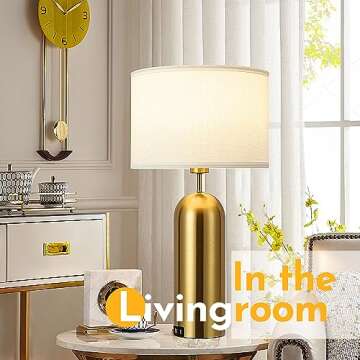 MoMyofdy Gold Lamps Set of 2 Touch Control 3-Way Dimmable Bedside Nightstand Lamps Bedroom Lamps Modern White& Gold Table Lamp with USB Type C Ports Tall Lamps for Living Room End Table Home Office
