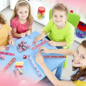 LovesTown 48PCS Valentines Day Slap Bracelets, Red Slap Wristbands Assorted Valentine Snap Bracelets for Kids Gift Exchange Valentine Party Favors
