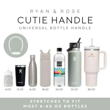 Ryan & Rose Water Bottle Handle - Water Bottle Sling, Carrier, Holder with strap - Soft Durable Silicone - Fits Most 8-40oz Bottles - Compatible Stanley Cup Accessories (Smoothie)