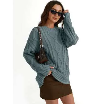 Trendy Queen Oversized Sweaters Womens Plus Size 2024 Fall Fashion Outfits Cable Knit Crewneck Pullover Cute Chunky Long Tunic Top Winter Old Money Clothes with Leggings